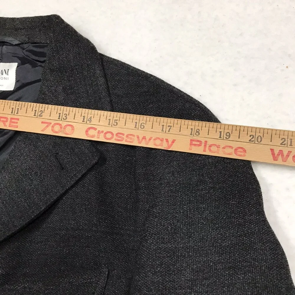 ARMANI COLLEZIONI Blazer Men 40 Charcoal Gray 100% Wool Pockets Made in Italy